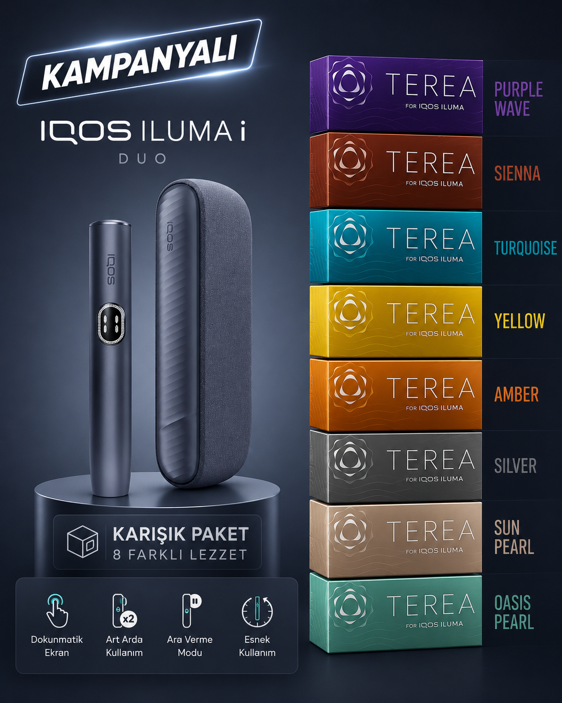 ChatGPT-Image-13-May-2026-04_18_48 IQOS ILUMA İ DUO – Gece Siyahı & + KARIŞIK TEREA (1 KARTON) - Görsel 1