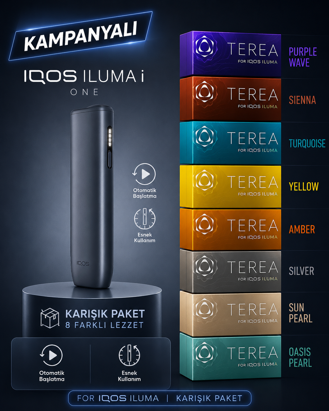 ChatGPT-Image-13-May-2026-04_19_33 IQOS ILUMA i ONE – Gece Siyahı & + KARIŞIK TEREA (1 KARTON) - Görsel 1